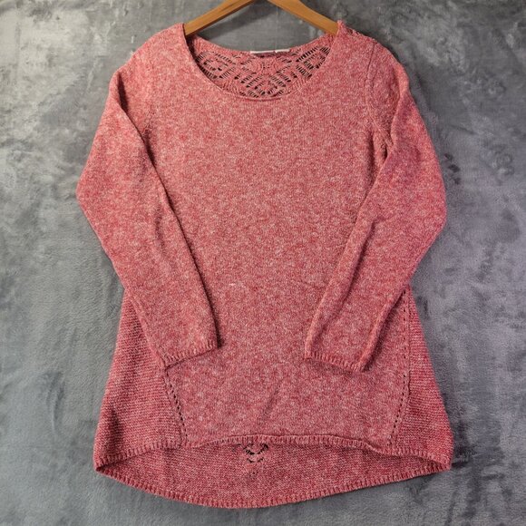 Cato Womens M Knit Sweater Long Sleeve High Low Hem Pink Textured Boho Casual - Picture 1 of 10